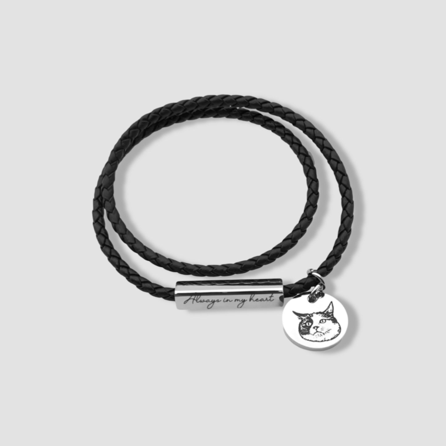 Custom Pet Bracelet With Engraving - Leather, Black & Silver - A Petter Place