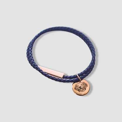 Custom Pet Bracelet With Engraving - Leather, Blue & Champage - A Petter Place